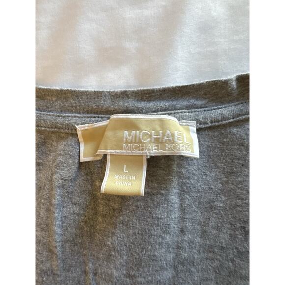 Michael Kors Gray V Neck Top Shirt Women's Large Rhinestone Logo Long Sleeve - Picture 2 of 7
